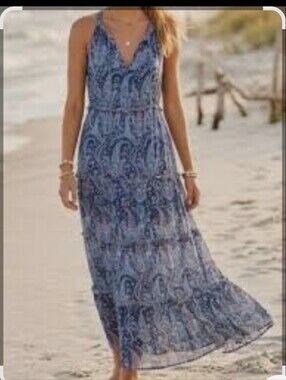 CAROLINE CONSTAS MAXI BOHEMIAN PAISLEY DRESS SLEVELESS SIZE MEDIUM